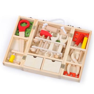 China Portable Toys Repair Tool Toys For Children Tool Kit Box Wooden Toy For Children Pretend Play 22*30*8cm for sale