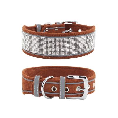 China Bling Faux Stone Dog Collar Reflective Soft Comfortable Stylish Dog Collar Light Up With Diamond Crystal Buckles Collar For Designer Dog for sale