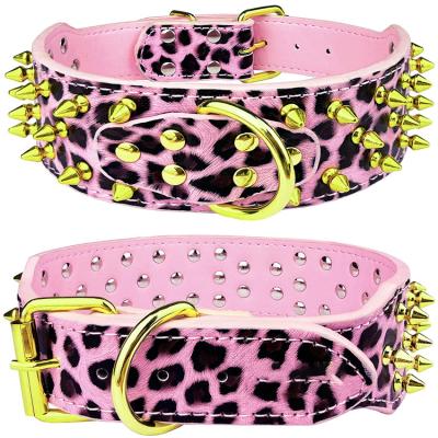 China Personalized Studded Rivet PU Leather Dog Collar Durable Wide Leather Studded Studded Dog Collars With Gold Black Studs for sale