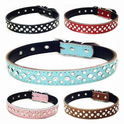 China Custom Rhinestones Trim Leather Decoration Diamond Luxury Dog Collar Leather Cat Collar Bling Diamond With Rhinestones for sale