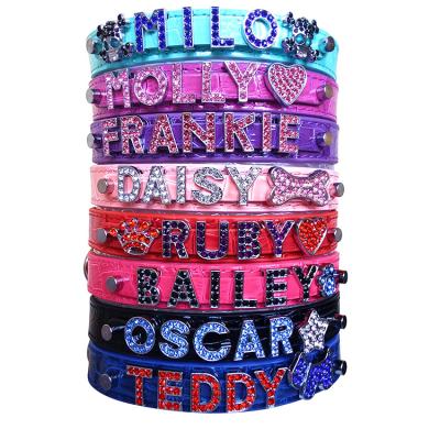 China Custom Rhinestone Diamante Jewelry Custom Crocodile DIY Name Personalized PU Leather Dog Collar With Slide Letter for sale