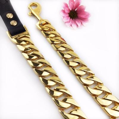 China Custom Cuban Link Chain Lead 18K Stainless Steel 2ft 3ft 4ft 15mm 19mm 32mm Thick 15mm 19mm 32mm Gold Metal Dog Leash Mine Bull Dog Chain for sale