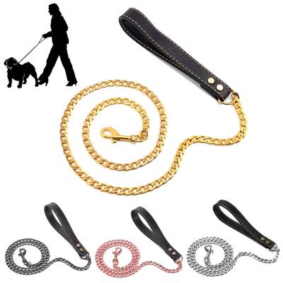 China Personalized Stainless Steel Strong Gold Dog Leash Lead Metal Choke Chain Gold Dog Leash for sale