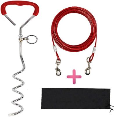 China PVC Padded Dog Leash Spring Durable Metal Hooks Dog Ties Cable 32/16/10 Ft Outdoor Large Dogs Out Of Cable And Stake for sale