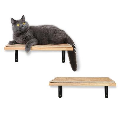 China Hanging Shelves Stocked in Thick Solid Rubber Wood, Wall Toys for Cat Training, Wall Floating Shelf with Cat Scratching Mat for sale