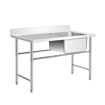 China Stocked Stainless Steel Sink Kitchen Waste Collection Work Table With Single Sink Bench for sale