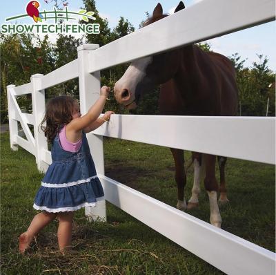 China Horse 3-Rail Ranch Rail Fence PVC Gate Farm Pipe Fence Easily Assembled Plastic White Vinyl for sale