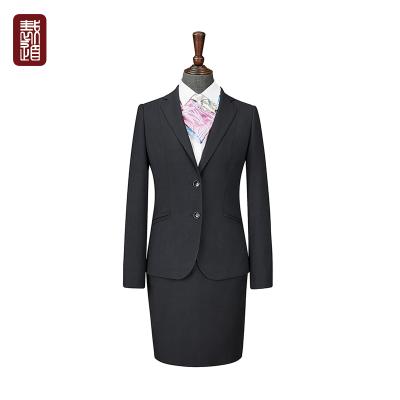 China Navy Anti-Shrink Serge Notched Lapel Elastic Suit like Wool Sets Pant&Skirt for sale