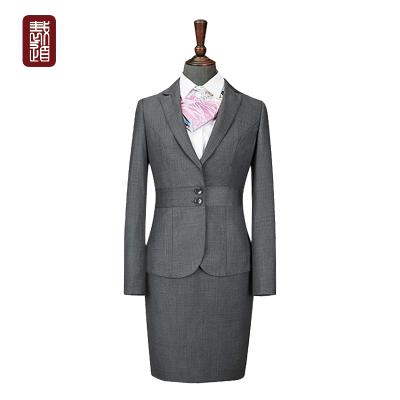 China Gray Anti-Shrinkage Wool-like Serge Fabric Notched Skirt And Pant Suit Sets NY1016 for sale