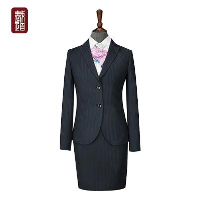 China Navy Anti-Shrink Stripe Serge Fabric Peaked Skirt Wool-like Suit &Pant Sets NY1015 for sale