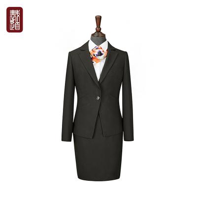 China Anti Shrinkage Women Long Style Black Notched Lapel Suit Sets for sale