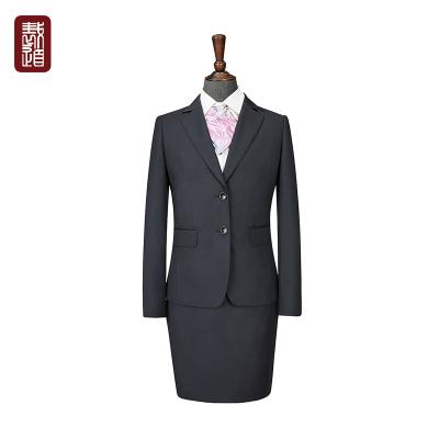 China Navy Anti-Shrink Herringbone Lapel Suit Wool Notched Elastic Sets For Lady for sale