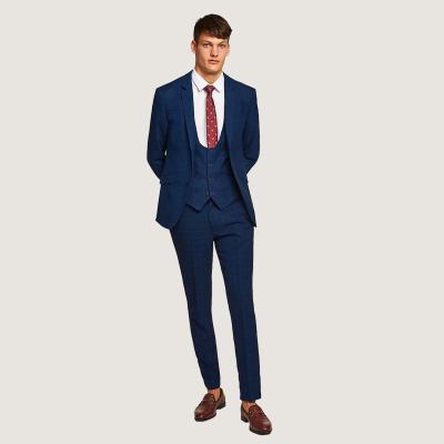 China Navy Anti Shrink Check Skinny Three Piece Suits For Men for sale