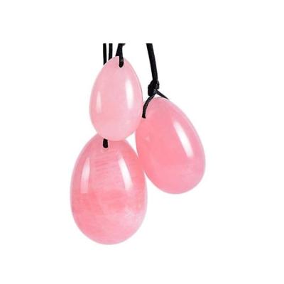 China China Natural 3 Piece Massage Chakra Healing Yoga Train Rose Eggs Crystal Yoni Eggs Sets Rose Quartz VaginalYoni for sale