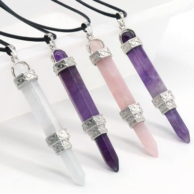 China Natural Crystal White Amethyst China Scepter Column Pendant Rose Hexagonal Crystal Scepter Pendant for sale