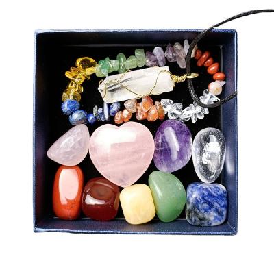 China China Natural Crystal Gravel Healing Stone Gift Box Set Pending Charm 7 Chakra Stones Kit For Meditation Bracelet for sale