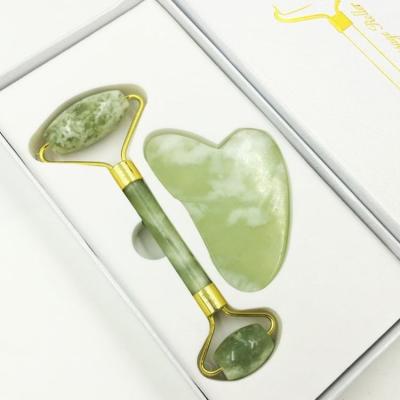 China Wholesale Private Label Face Lift Natural Jade Roller And Gua Sha Set With Gift Box For Face for sale