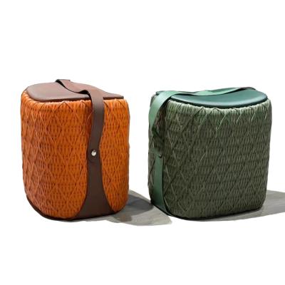 China Custom Woven Modern Woven Pouf Ottoman Stool Living Room Furniture for sale