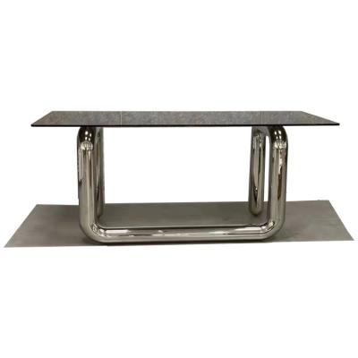 China Modern minimalist stainless steel tube stainless steel tempered glass coffee table living room furniture for sale