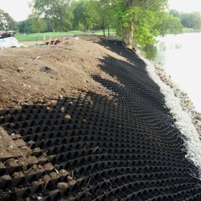 China 150mm Black/Green Plastic Fibers Geocell High Intensity Flexible HDPE Geocell For Road Railway Retaining Wall for sale