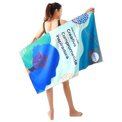 China Quality QUICK DRY Thick Water Sand Fiber Poolside Towel Custom Made Logo Printed Microfiber Free Absorbent Quick Dry Micro Beach Towel for sale