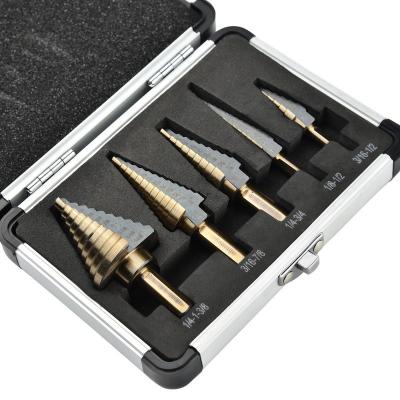 China 5pcs Drilling Step Wood Drill Bits Set Multi Sizes Cobalt Cobalt Hss 50 Hole Titanium Conical Carbide Puncher Hole Cutter Tool for sale