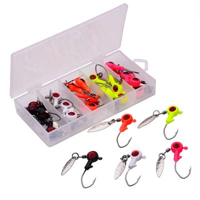 China Lead + 25pcs/box 1.4g 1.6g 3g High Carbon Steel Jig Head Fishhook With Sheet Blade Metal Spoon for sale