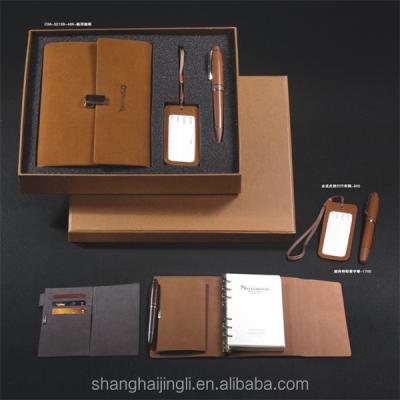 China leather notebook  Hard Cover Note Pad loose-leaf pn83-22k notebook with card holder custom gift set for sale