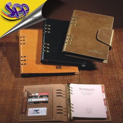 China A5 6 rings binder Hard Cover Note Pad loose-leaf  notebook pu leather notebook embossed logo for sale