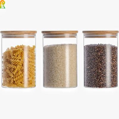 China Clear Glass Stocked With Bamboo Wooden Lid Storage Jar High Borosilicate Glass Jar for sale