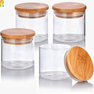 China 70/100/800/1000/1800/2100ml Handblown Food Grade Stored Airtight Glass Canister With Bamboo Lids, Kitchen Storage Canisters, Glass Jar for sale