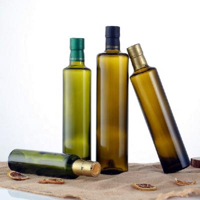 China Dark green glass bottle dorica olive oil packaging 250ml 500ml 750ml 1000ml round olive bottle for olive oil for sale