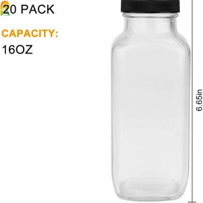 China Empty French Juice Packaging Square Shape 8 Ounce 16 Ounce 32 Ounce Glass Milk Bottles With Tamper Proof Lids for sale