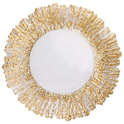 China Elegant Wedding Charger Plate Edge Glass For Party With Gold Digital Printing Party Decoration Around Event And Party Supplies CN; SHG for sale