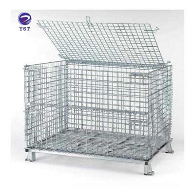 China Durable Custom Heavy Duty Welded Metal Mesh Collapsible Stacking Logistic Storage Cage With Lid for sale