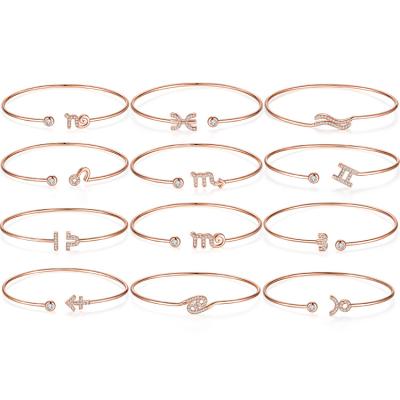 China CLASSIC Twelve Constellations Rose Gold 18K Gold Women's Custom Bangle Bracelet for sale