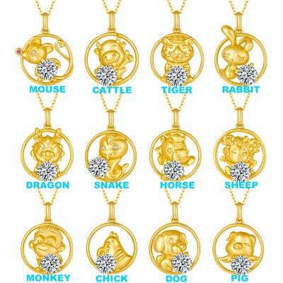 China Vintage New Arrivals Chinese Animals 18k Plated Gold Moissanite 925silver Pendant Necklace for sale