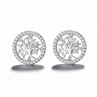 China European and American Simple S925 Sterling Silver Wishing Tree Round Zircon wild tree of life fashion personalized earrings for sale