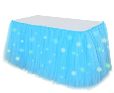 China LED Table Skirt 100*80cm Washable Tulle Tutu Table Dressing Birthday Party Decoration Rectangle Around Desk Party Supplies Table Skirts for sale