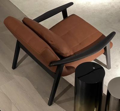 China Italian Luxury Modern Designer Fynn Ash Wood Leather Upholstery Armchair Removable Cover Style for sale