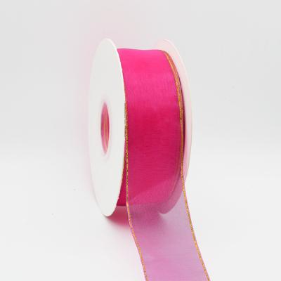 China Factory Sustainable Wholesale Customized Nylon Organza Ribbons With Gold Thread for sale