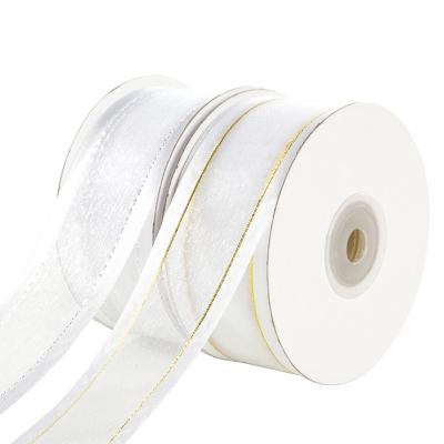 China Viable Factory Wholesale Customized Satin Edge Organza Ribbon With Silver / Gold Thread for sale