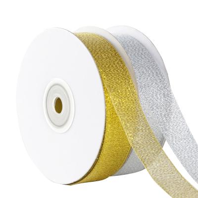 China Hot Sale Factory Wholesale Hot Selling Poly Silver Gold Metallic Ribbon For Decoration Gift Christmas Ribbon for sale