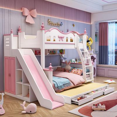 China Mediterranean Factory Cheap Cute Kids Bunk Bed With Ladder For Furniture Children's Girl's Bed for sale