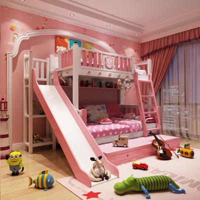 China Hot Sale Children's Play House Toy Bed Children's Bunk Bed Kids Bedroom Furniture Children's Mediterranean Bunk.bed With Slide for sale