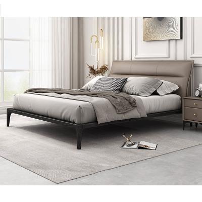 China Modern All Leather Bed 1.5m Modern Minimalist Double Bed 1.5m Leather Nordic Wedding Solid Wood Bedroom Furniture for sale