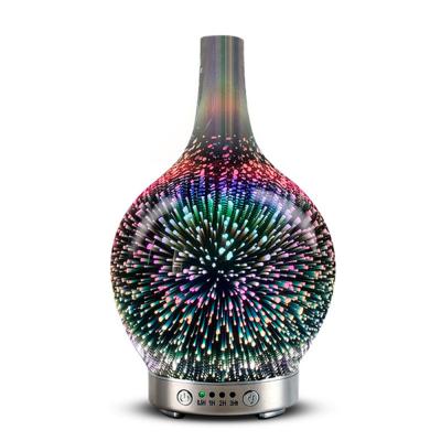 China 7C LED Changing Ultrasonic Aroma Oil Diffuser Glas 3d Flame Flower Bottle Therapy Mini Light Clear Air Humidifier Ultrasonic Aroma Diffusers for sale