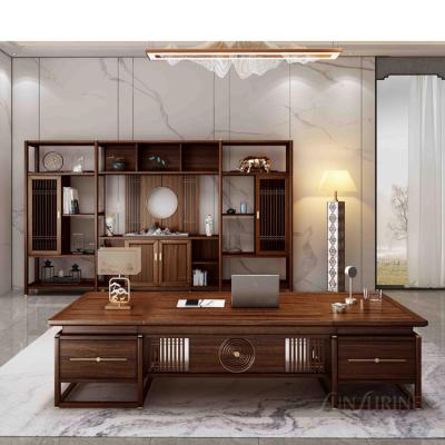 China Solid Wood Extendable Luxury Executive Wooden Desk With Full Cabinet Packing Furniture for sale