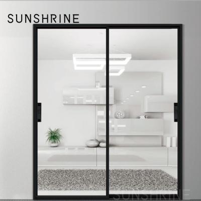 China 3 Tracks Glass Soundproof Ultra Narrow Double Frame Modern Aluminum Sliding Doors For Office for sale