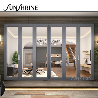 China Exterior Soundproof Aluminum Bi Fold Door Low E Folding Modern Glass Partition Door Sliding Folding Door for sale